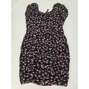 Ultra Flirt Women's XS Bodycon‎ Mini Dress Black Pink Butterfly Print Ruched XL